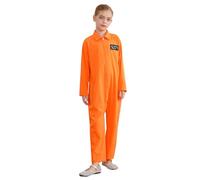 iiniim Kids Boys Orange Prisoner Costume Girls Long Sleeve Inmate Jailbird Prison Uniform Jumpsuit Cosplay Costume Orange 9-10 Years