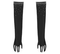 iiniim Kids Girls One Pair Sheer Mesh Dance Gloves Five-finger Full-length Arm Sleeves for Salsa Tango Latin Mittens Black 15-16 Years