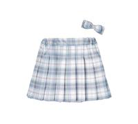 iiniim Kids Girls Pleated Skirts Elastic Waist Plaid A-line Skirts Built-in Shorts with Bowtie School Uniform Blue 3-4 Years