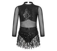 iiniim Kids Girls Sequins Tassel Latin Dance Costume Sleeveless Ballet Jazz Samba Rumba Dancewear Black A 15-16 Years