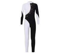 iiniim Kids Long Sleeve Color Block Unitard Leotard Full Length Bodysuit Boys Girls Shiny Diamond Gymnastic Jumpsuit Black&White 13-14 Years