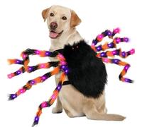 iiniim LED Spider Halloween Costume for Large Dogs Furry Giant Spider Pet Apparel with Lights Funny Party Outfit Black S