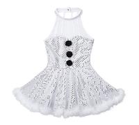 iiniim Little Big Girls Christmas Snowman Costume Santa Fancy Dress Ballet Tutu Dress Dancewear Figure Ice Skating Dress White 9-10 Years