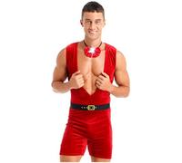 iiniim Men Christmas Santa Claus Costume Lingerie Bowtie Sexy Boxer Shorts Bodysuits Leotard Outfits Red M