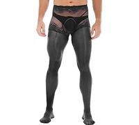 iiniim Men Glossy Thin Footed Tights Stockings Sissy Sheath Open Pantyhose Hosiery Lingerie Nightwear Lace Black L