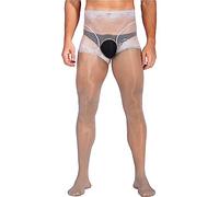 iiniim Men Glossy Thin Footed Tights Stockings Sissy Sheath Open Pantyhose Hosiery Lingerie Nightwear Lace Grey XL