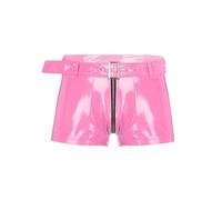 iiniim Men Latex PVC Faux Leather Zipper Front Shorts Bulge Pouch Boxer Shorts Hot Pants Swim Trunk Pink XL