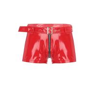 iiniim Men Latex PVC Faux Leather Zipper Front Shorts Bulge Pouch Boxer Shorts Hot Pants Swim Trunk Red XL