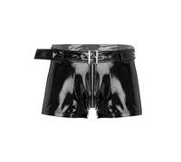 iiniim Men Latex PVC Faux Leather Zipper Front Shorts Bulge Pouch Boxer Shorts Hot Pants Swim Trunk Black 3XL