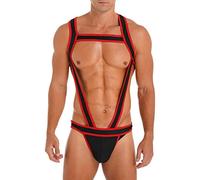iiniim Mens Adjustable Elastic Halter Full Body Chest Harness Belt Gay Interest Buckles Clubwear Red L