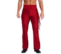 iiniim Men's Dance Pant Latin Salsa Rumba Tango 70s Disco Outfits Flared Retro Leg Active Trousers Burgundy M