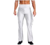 iiniim Men's Dance Pant Latin Salsa Rumba Tango 70s Disco Outfits Flared Retro Leg Active Trousers White L