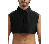 iiniim Mens Fashion Casual Slim Fit Solid Color Dickey Collar Half-Shirt False Collar Black M