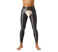 iiniim Men's Glossy Seamless Cutout Tights Leggings Compression Workout Pants Suspender Stockings Grey M