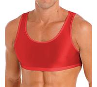 iiniim Men's Glossy Sleeveless Y Back Muscle Half Tank Top Vest Tee T-Shirts Crop Tops Sports Bras 2# Burgundy L