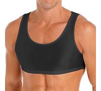 iiniim Men's Glossy Sleeveless Y Back Muscle Half Tank Top Vest Tee T-Shirts Crop Tops Sports Bras 2# Black M