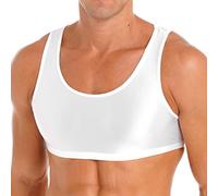 iiniim Men's Glossy Sleeveless Y Back Muscle Half Tank Top Vest Tee T-Shirts Crop Tops Sports Bras 2# White M