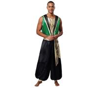 iiniim Mens Halloween Arabian Costume Color Block Sleeveless Belted Jumpsuit Arab Prince Outfits Green L