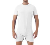 iiniim Mens One Piece Short Sleeve Front Zipper Boxer Shorts Leotard Bodysuit Catsuit 3# White XL