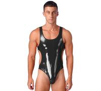 iiniim Men's Patent Leather Crisscross Strappy Leotard Bodysuit Sports Wrestling Singlet Catsuit 2# Black A XL