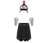 iiniim Mens Roman Gladiator Spartan Costume Armor Skirt with Crested Helmet Arm Guards for Halloween Black 3XL