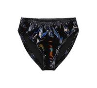 iiniim Men's Shiny Metallic Panties Sissy Bulge Pouch G-String Thongs Bikini Briefs Shorts Underwear Black A L