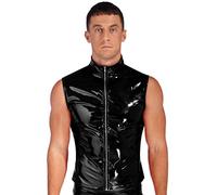 iiniim Men's Shiny Metallic PVC Leather Vest Waistcoat Tops MC Hammer Rapper Disco Party Costume 4# Black XL
