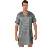 iiniim Mens Short Sleeve Nightshirt Sides Split Nightwear Loose Pajama Shirt Tops Comfy Sleepwear Grey M