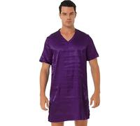 iiniim Mens Short Sleeve Nightshirt Sides Split Nightwear Loose Pajama Shirt Tops Comfy Sleepwear Purple M