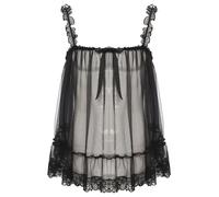 iiniim Men's Smooth Silky Satin Deep V Neck Underwear Lace Trim Cross Dresser Crop Top Black A XL