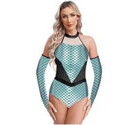 iiniim Mermaid Costume for Womens Halloween Sea Princess Cosplay Outfits Bodysuit with Gloves Mint Green L