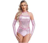iiniim Mermaid Costume for Womens Halloween Sea Princess Cosplay Outfits Bodysuit with Gloves Pink 3XL