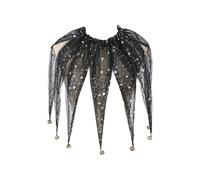 iiniim Mesh Jester Neck Collar Pointed Clown Collars with Jingle Bell Mardi Gras Costume Accessories Black One Size