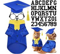 iiniim Pet Graduation Cap and Gown Set Complete with Stole Glasses DIY Letters for Holiday Party Costume Royal Blue M