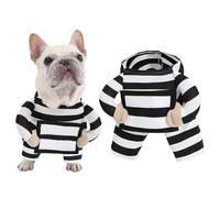 iiniim Prisoner Halloween Costume for Dogs Cats Striped Pet Shirt with Hoop-Loop Back Funny Cosplay Outfit for Puppy Black White L