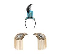 iiniim Ringmaster Circus Soldier Mini Top Hat Headband with Tassel Chain Epaulet for Halloween Carnival Party Gold Sky Blue One Size