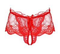 iiniim Sissy Mens Floral Lace Hollow Out Briefs Sheer Skirted G-String Thong Panties Lingerie Red 2XL