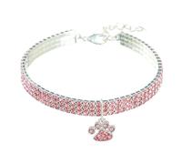 iiniim Sparkling Diamond Pet Collar with Paw Pendant Fancy Crystal Diamond Glitter Pretty Jewel for Small Dogs Cats Pink L