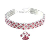 iiniim Sparkling Diamond Pet Collar with Paw Pendant Fancy Crystal Diamond Glitter Pretty Jewel for Small Dogs Cats Pink&White L
