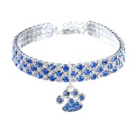 iiniim Sparkling Diamond Pet Collar with Paw Pendant Fancy Crystal Diamond Glitter Pretty Jewel for Small Dogs Cats Blue&White S