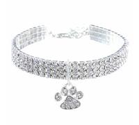 iiniim Sparkling Diamond Pet Collar with Paw Pendant Fancy Crystal Diamond Glitter Pretty Jewel for Small Dogs Cats White M