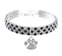 iiniim Sparkling Diamond Pet Collar with Paw Pendant Fancy Crystal Diamond Glitter Pretty Jewel for Small Dogs Cats Black&White S