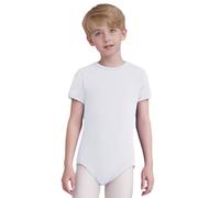 iiniim Special Needs Adaptive Clothing for Boys Girls Solid Color Crotch Button Bodysuit Short Sleeve Anti-strip Sensory Jumpsuit White 5-6 Years