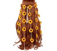 iiniim Sunflower Headband Beach Boho Floral Crown Hairband Adjustable Tassel Hair Wreath Flowers Bands Yellow One Size