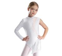 iiniim Tassel Gymnastic Leotards for Kids Girls One Shoulder Latin Jazz Dance Sparkly Fringed Bodysuit Ballroom Costume White 7-8 Years