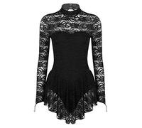 iiniim Women Adults Floral Lace Figure High Cut Ice Skating Ballet Dance Leotard Dress Costume Black XS