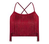 iiniim Women Fringe Spaghetti Strappy Crop Vest Tops Latin Samba Rumba Dance Shirt Concert Rave Clothing Red XL