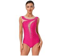 iiniim Women Ladies Glittery Gymnastic Bodysuit One-piece Ballet Figure Skating Stage Performance Dancwear Hot Pink L