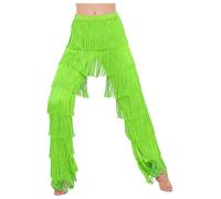iiniim Women Latin Dance Pants Tassels Fringe Ballroom Tango Salsa Elastic Waist Practice Performance Trousers Fluorescent Green A L