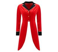 iiniim Women Ring Master Tailcoat Circus Trainer Costume | Long Sleeve,Jacket,Coat,Tailcoat Lapel Jacket,Contrast Velvet Lapel Trim,Mid Length Blazer,Magician Tailcoat,Carnival Outfit